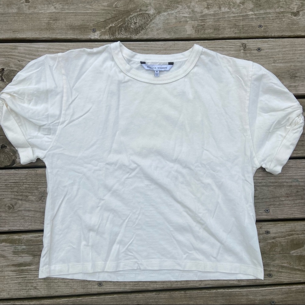 ** Rebecca Minkoff White cuffed sleeve knot accent tshirt Medium M